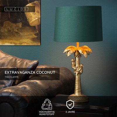 Lucide EXTRAVAGANZA COCONUT - Tischlampe - Ø 30,5 cm - 1xE27 - Mattes Gold / Messing